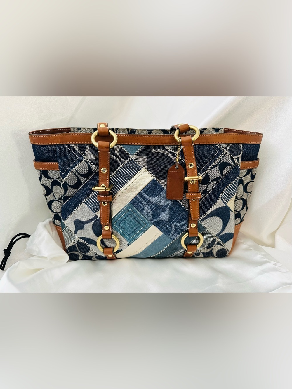 Rare Vintage Coach Signature Denim Patchwork Gallery Tote